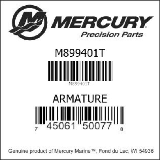 Bar codes for Mercury Marine part number M899401T