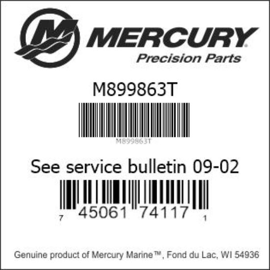 Bar codes for Mercury Marine part number M899863T