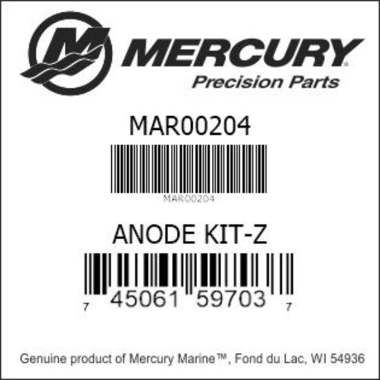 Bar codes for Mercury Marine part number MAR00204