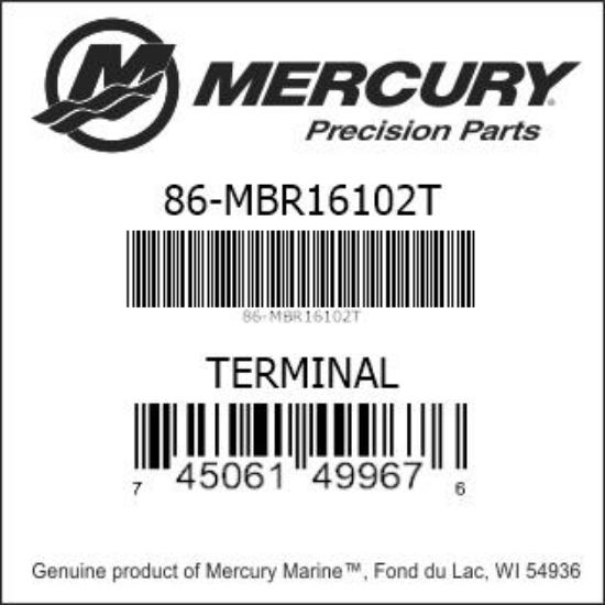 Bar codes for Mercury Marine part number 86-MBR16102T