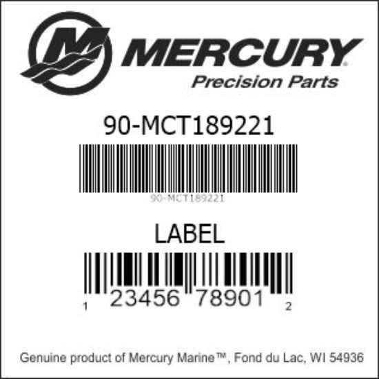 Bar codes for Mercury Marine part number 90-MCT189221