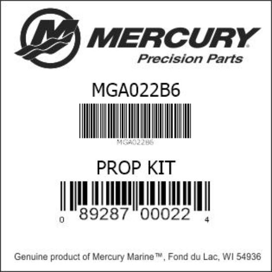 Bar codes for Mercury Marine part number MGA022B6