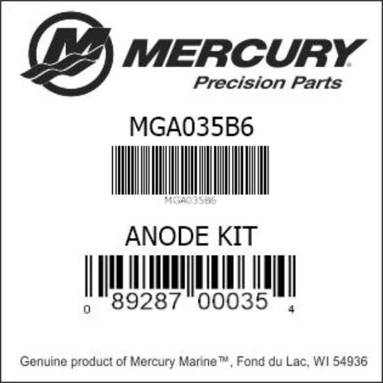 Bar codes for Mercury Marine part number MGA035B6