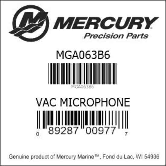 Bar codes for Mercury Marine part number MGA063B6
