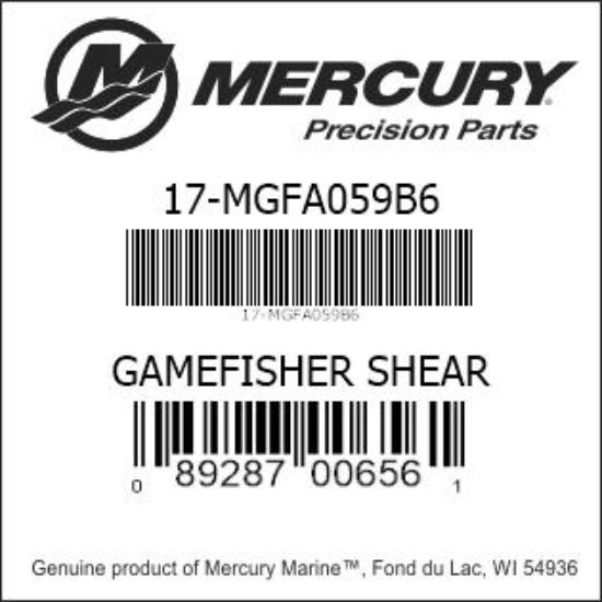 Bar codes for Mercury Marine part number 17-MGFA059B6