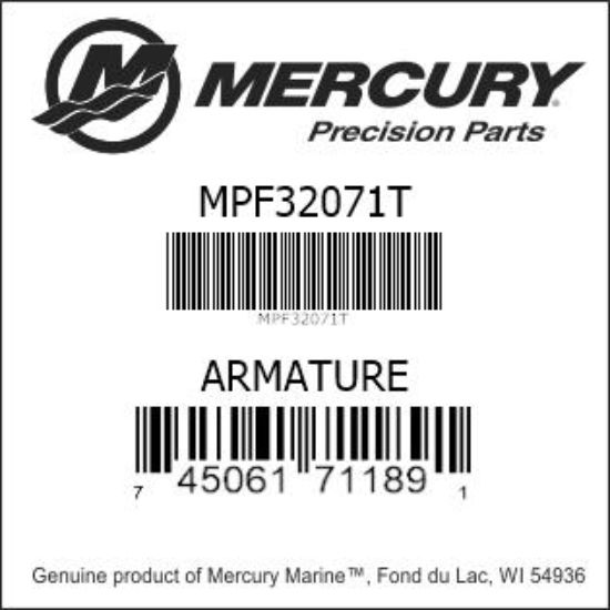 Bar codes for Mercury Marine part number MPF32071T