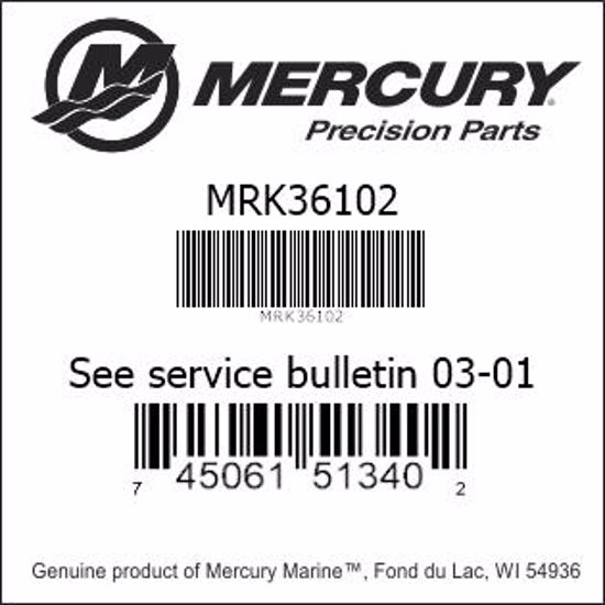 Bar codes for Mercury Marine part number MRK36102