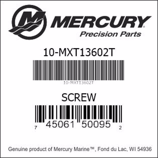 Bar codes for Mercury Marine part number 10-MXT13602T