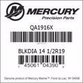 Bar codes for Mercury Marine part number QA1916X