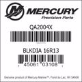Bar codes for Mercury Marine part number QA2004X