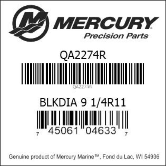 Bar codes for Mercury Marine part number QA2274R