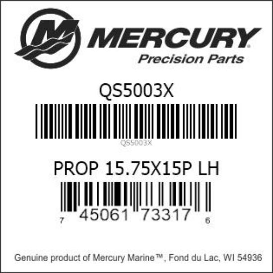 Bar codes for Mercury Marine part number QS5003X