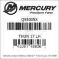 Bar codes for Mercury Marine part number QS5005X