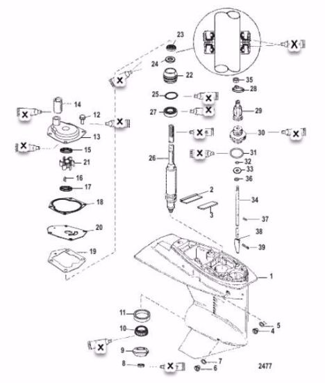 Picture of Mercury Outboard 1682-821306T6 Gear Housing Complete Assembly L 20 Inch
