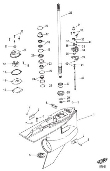 Picture of 8M0236229 Mercury Verado L6 New Complete Lower Unit / Gearcase – 25-Inch CXL, Counter Rotation
