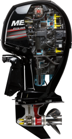 Mercury 150 FourStroke outboard cutaway showing engine and gearcase components